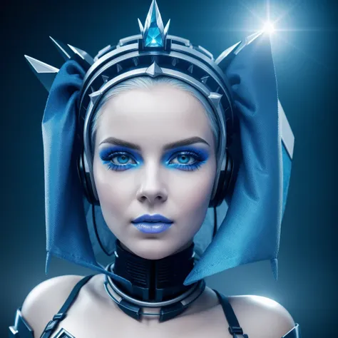  Cybergoth frostpunk queen android science sexy - fi aux yeux bleus, blonde, shutterstock, art numérique, androïde femelle ultra détaillé, dentelle cyborg fin, corps gros - planqué, peau en porcelaine, brume magique de pergélisol, neige, froid, glace.