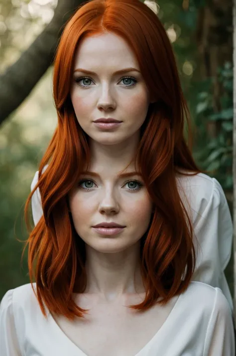 Portrait of beautiful redhead girl identical to Karen Gillan