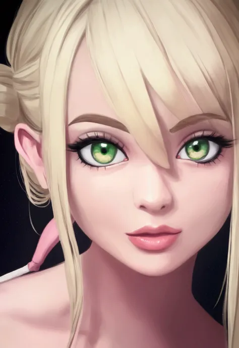 Woman Blonde Hair、Green Eyes、Pink bat、Black top, Realistic art style, Painting a portrait of Ross, Art Germ Portraits, アニメのRealistic art style, 4K Realistic Digital Art, 4K Realistic Digital Art, 8K Art Germany Bokeh, deviantart artstation cgscosiety, artg...