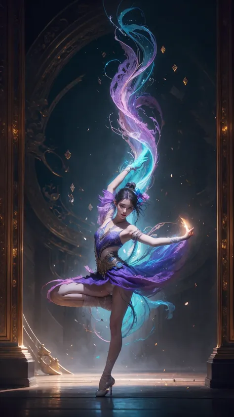 ((Paris Olympic background)), ((Full body)), (((perfect anatomy))),(((Ulzan 6500))),Dynamic portraits、Capture a beautiful Japanese skating ballet dancer in the middle of a leap, Frozen in breathtaking moments of elegance. The subjects graceful poses and fl...