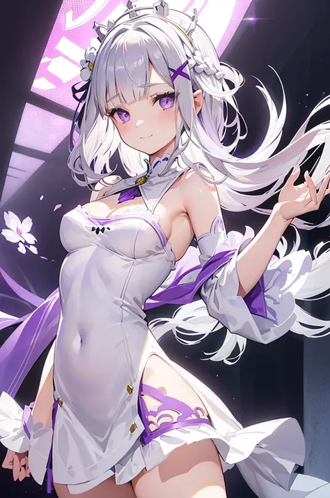 emilia, nsfw, 
rezero emilia, peferct female body, 
one girl, ((empty eyes)), ((((middle hair(0.8))))),
best illustrations, mast...