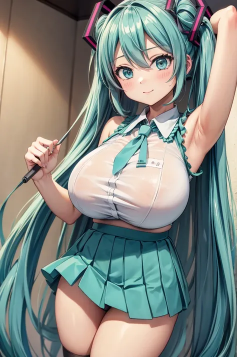 Hatsune Miku, masterpiece, good, serafuku, Very large breasts