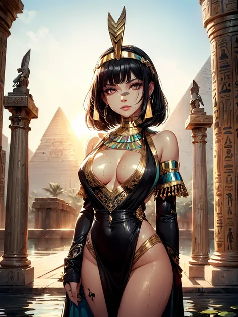 girl from ancient Egypt,1girl,necklace,((((black race)))),(((tan,dark skin,black skin:1.35,dark-skinned_female,dark skin:1.3,ebony skin))),

(large breasts:1.4),((((Medium hair, Bob haircut,((black straight hair)),bang:1.5,colored inner hair)))),(((golden_...