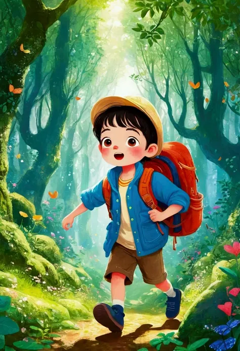 illustration：There is a boy in the forest. He is an explorer.。 梅青 的故事书illustration, devianart contest winners, Concept Art, 儿童书籍illustration, 儿童书籍illustration, 儿童书籍illustration, 儿童书籍illustration, colorful 儿童书籍illustration, 儿童书籍illustration, Children&#39;s ...