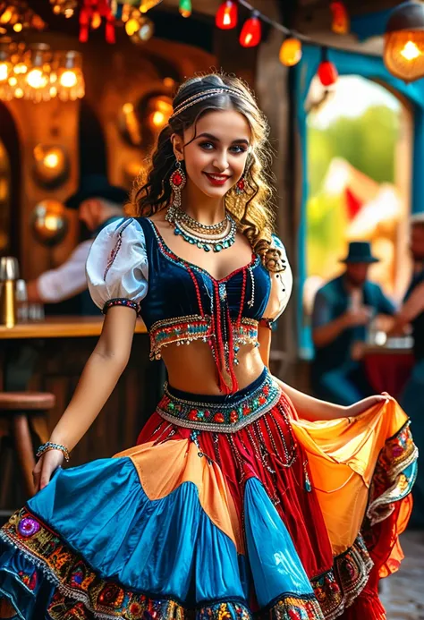 (best quality，8k，high resolution，masterpiece:1.2)，ultra detailed，1 girl，stunning young dancer，gypsy dancer，amazing dance，beautif...