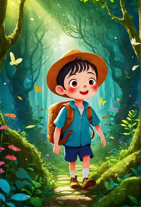 illustration：there is a boy in the forest. he is an explorer.。 梅青 的故事书illustration, devianart contest winners, concept art, 儿童书籍...