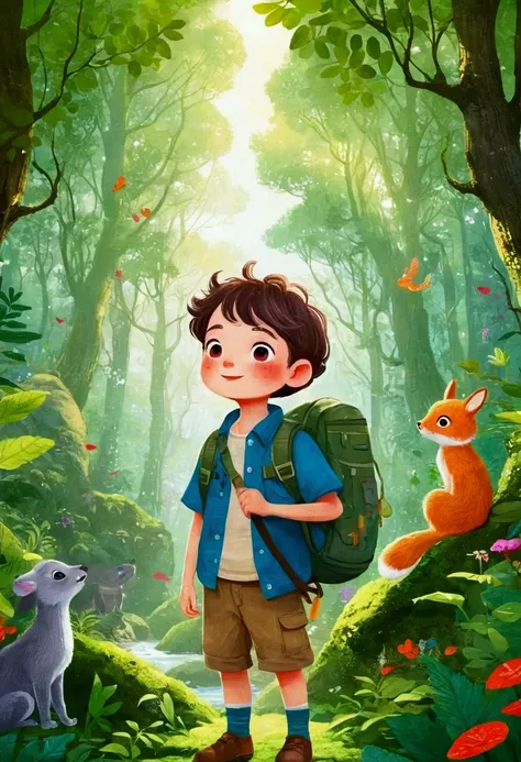 illustration：There is a boy in the forest. He is an explorer.。 梅青 的故事书illustration, devianart contest winners, Concept Art, 儿童书籍illustration, 儿童书籍illustration, 儿童书籍illustration, 儿童书籍illustration, colorful 儿童书籍illustration, 儿童书籍illustration, Children&#39;s ...