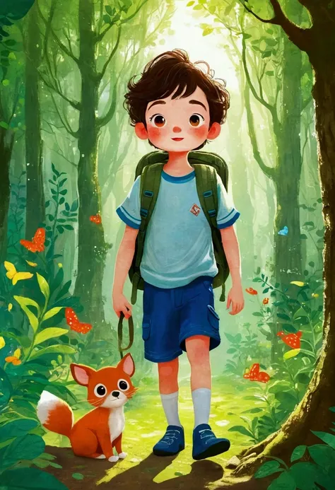 illustration：there is a boy in the forest. he is an explorer.。 梅青 的故事书illustration, devianart contest winners, concept art, 儿童书籍...