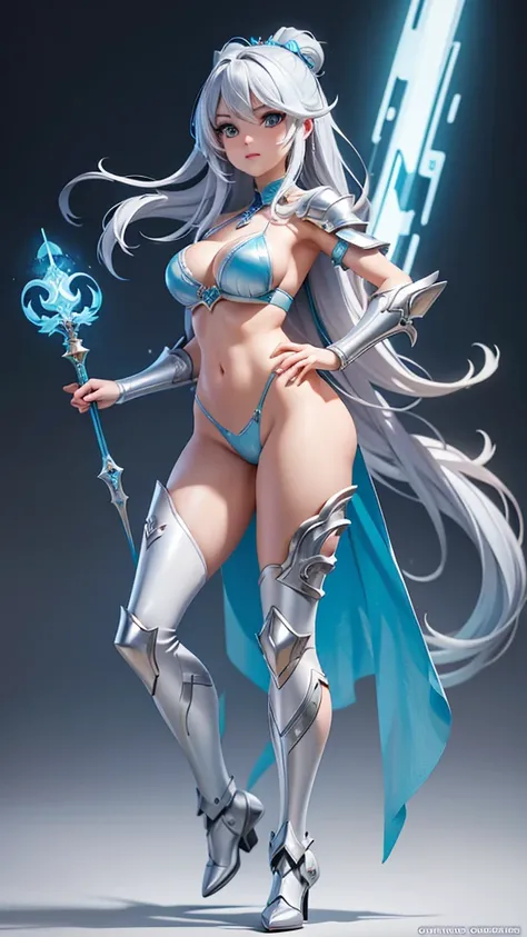 1_girl, solo, full body portrait of a woman in a silver and blue bikini, chengwei pan on artstation, by Yang J, detailed fantasy art, stunning character art, fanart best artstation, epic exquisite character art, beautiful armor, extremely detailed artgerm,...