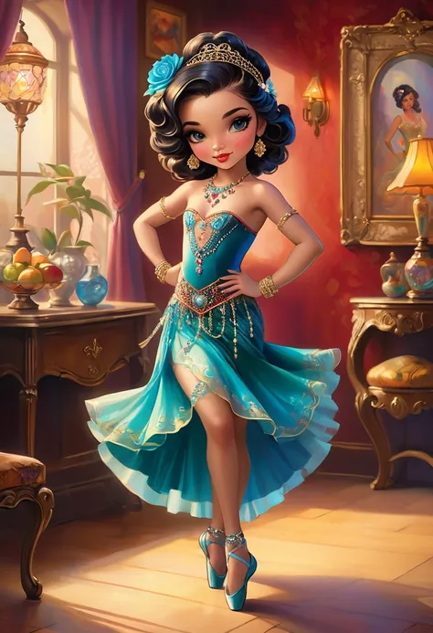 in style of jasmine becket-griffith, full-length portrait of a dancer in a living room, 1girl, stunning young dancer, gypsy danc...