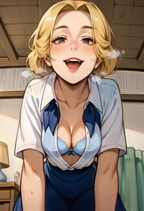 score_9, score_8_up, score_7_up, alice mitchell, blonde hair, white blouse with a blue ribbon, blue skirt, looking at viewer, sm...