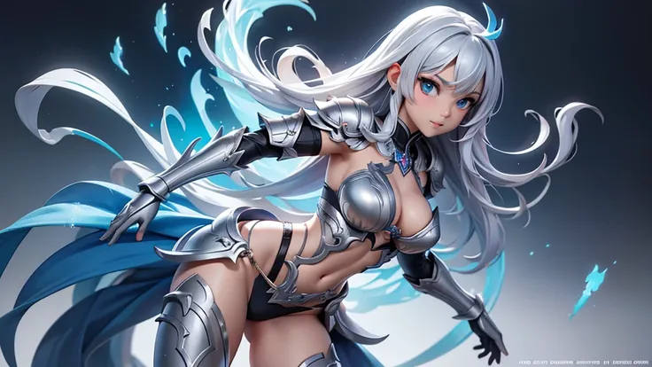 1_girl, solo, full body portrait of a woman in a silver and blue bikini, chengwei pan on artstation, by Yang J, detailed fantasy art, stunning character art, fanart best artstation, epic exquisite character art, beautiful armor, extremely detailed artgerm,...