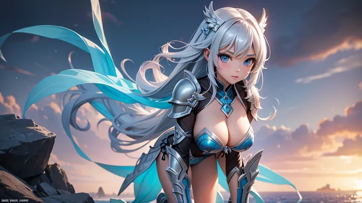 1_girl, solo, full body portrait of a woman in a silver and blue bikini, chengwei pan on artstation, by Yang J, detailed fantasy art, stunning character art, fanart best artstation, epic exquisite character art, beautiful armor, extremely detailed artgerm,...