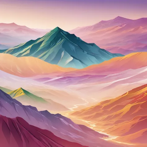 Close-up with mountain view, Designed for comfort and aesthetics!, Detailed landscape with hills and mountains, Abstract natural scenery, sun rises between two mountains, Abstract Landscape, Abstract scene design,  Natural light as background, Mountains in...