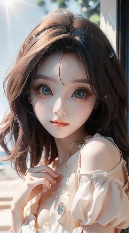 Beautiful eyes、Big Eyes、One Woman、Luxury dress、8k、 In the soft sunshine
