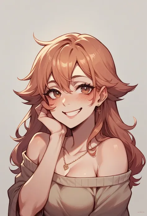 1 woman, Blushing, Smile, 