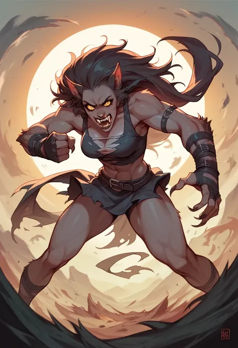 Werewolf fighting a female vampire 