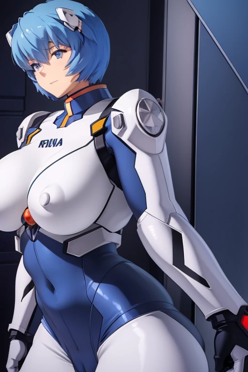 Rei Ayanami in her tight EVA pilot suit showing her huge ass to the viewer.