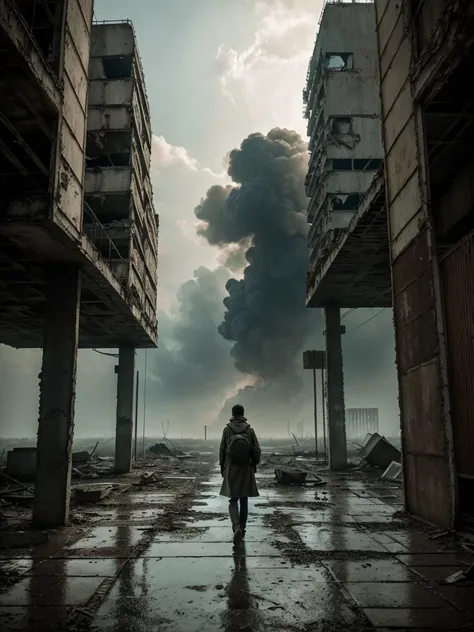 "Design a captivating visual that merges elements of a thrilling film poster and an adventurous book cover. 

1. Film Poster:
Theme: The Chernobyl Nuclear Disaster
Background: A desolate landscape with the ruined Chernobyl reactor emitting ominous plumes o...