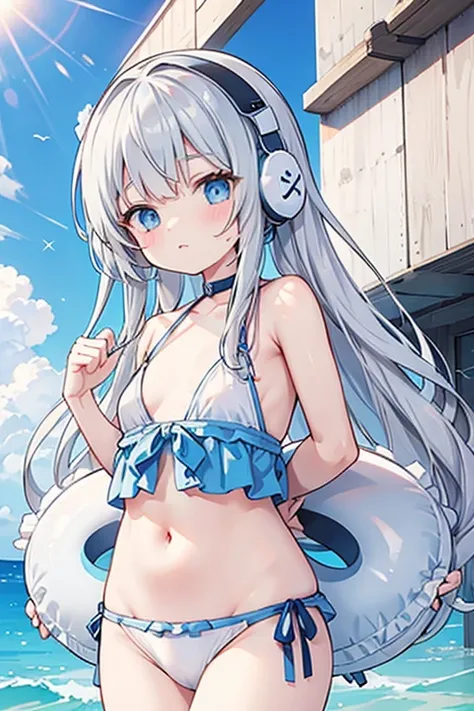 Grey Hair、Long Hair、Swimwear、blue eyes、Earmuffs