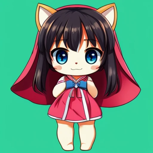 a very cute and beautiful chibi anime girl, simple flat background, full body, standing, highly detailed face and eyes, clearly ...