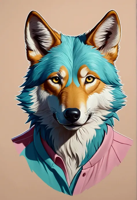 colie wolf, pastel colors, cartoon style, (t-shirt design), realistic volumetric light of a masterpiece