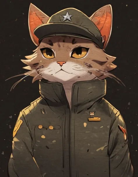 nelly_art style, meikun wild cat, dressed in military uniform, the eyes were angry and yellow., cat loading a mim-104 patriot ro...