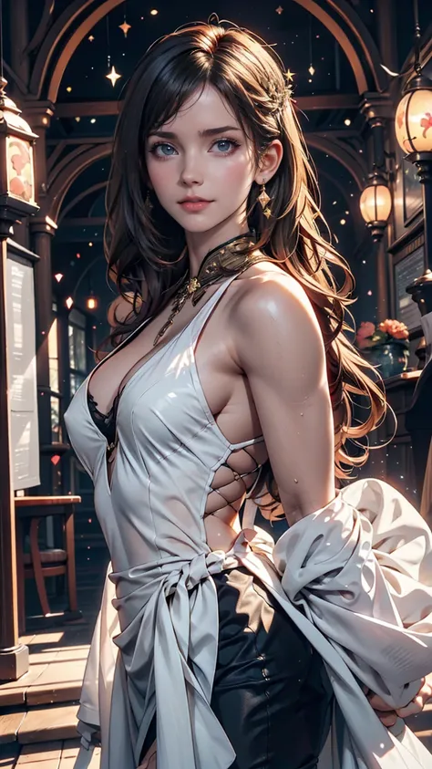 Absurd ,masterpiece, main office, 4K, High resolution, Highest quality, 1girl in center screen with beautifulface, white_hair. (Black costume:1.2),Deep Darkness, 前hair, chest, Eyebrow_appear_Through_hair, hair_ornament, Light_particle, length_hair, Looking...