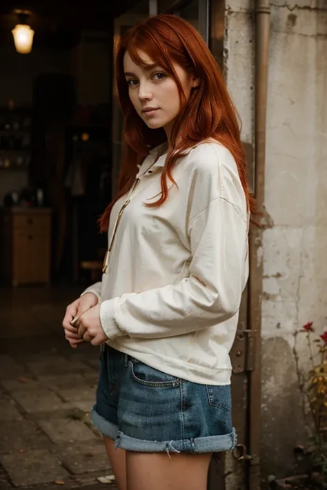 Red-haired girl in old clothes 