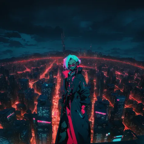 anime character standing on a ledge overlooking a city at night, badass anime 8 k, best anime 4k konachan wallpaper, in front of a sci fi cityscape, digital cyberpunk anime art, in cyberpunk city, ufotable art style, modern cyberpunk anime, anime cyberpunk...