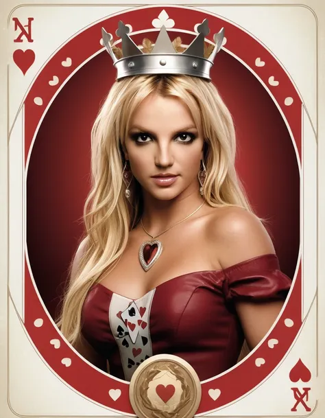 britney spears holding a playing card and wearing a crown, queen of hearts, the queen of hearts, art style of tom bagshaw, fanta...