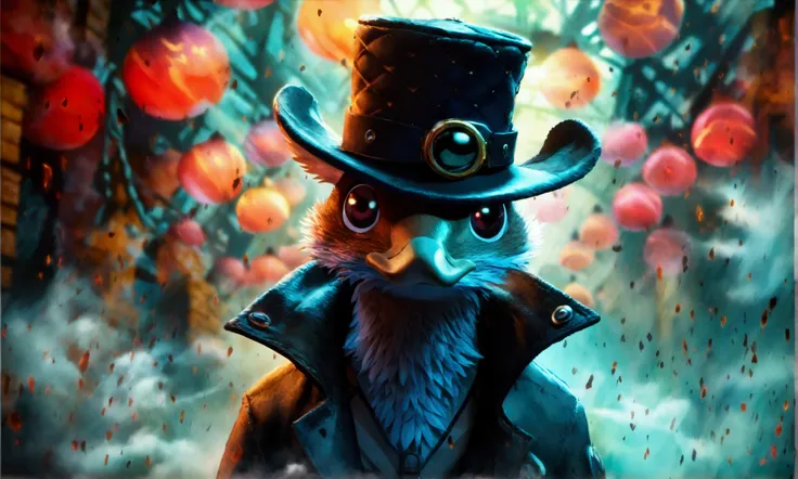 Platypus, investigator hat, investigator outfit, serious look, dark street background and smoke, "Anime character design inspired by One Piece, full of dramatic and impressive lighting, focus on the centralized character, impressive face, full of creative ...