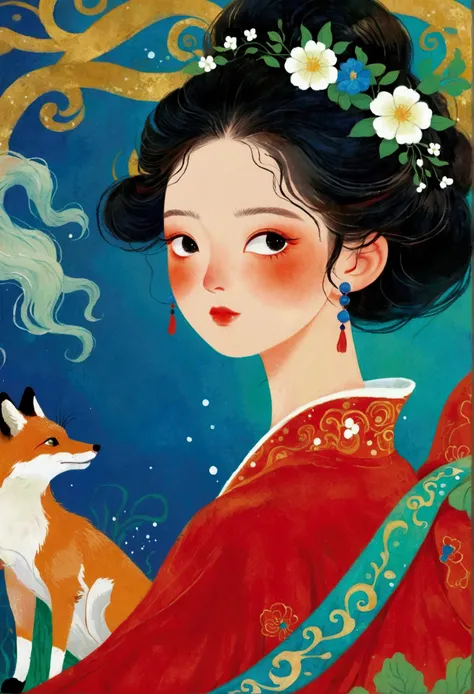 Magazine cover close-up，A lady in a red dress, An extremely detailed painting by Ni Duan, tumblr, Cloisonnism, Korean Art Nouveau Anime, Affable ， Wenjun Lin, Broad View, bian luan, Queen of the Sea Mu Yanling, Chinese Princess, Artworks similar to Sheng L...