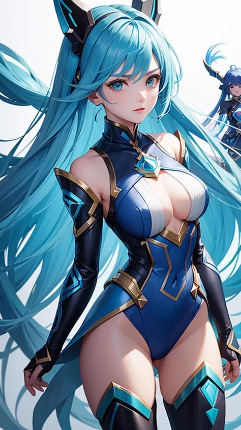 Mobile legends game heroes, game heroes. 3 girls long blue hair, robot theme