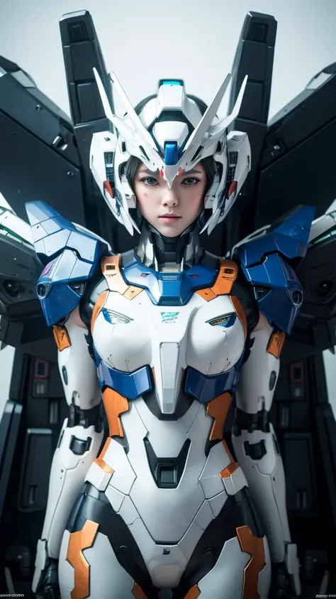 Textured skin, Super Detail, high details, High quality, Best Quality, hight resolution, 1080p, hard disk, Beautiful,(Gundam),beautiful cyborg woman,Mecha Cyborg Girl,Battle Mode,Girl with a Mecha Body,She wears a futuristic Gundam mecha,Fulll body Shot