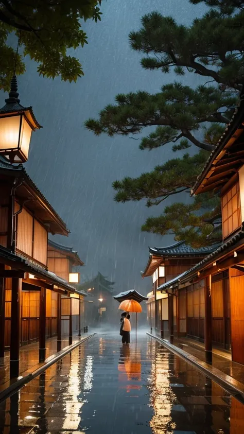 A heavy downpour in Japan, at a temple
The charming atmosphere during the day evokes nostalgia