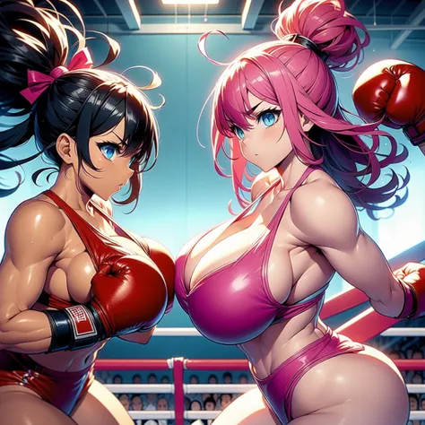 Nsfw , Huge Futanari vs oversized oppai , In boxing rings , Wear boxing gloves ,Wear Bikini swimsuit.