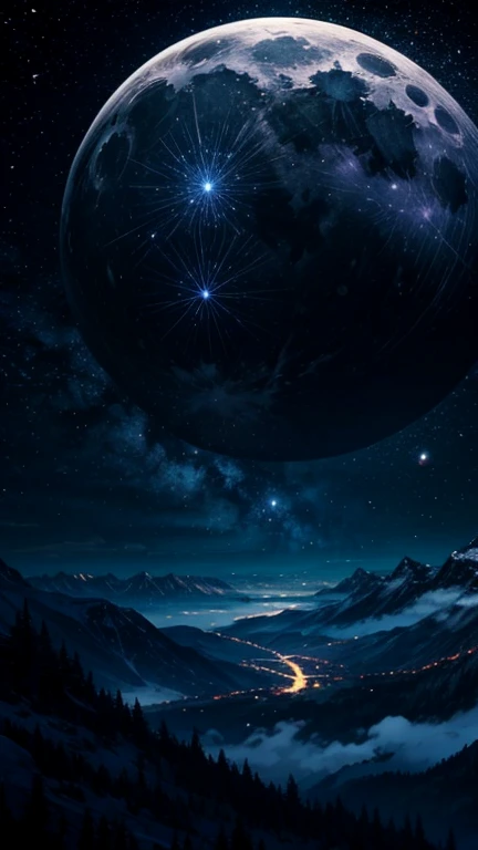 moon、Night Sky、Mountain、The stars are beautiful、mysterious、