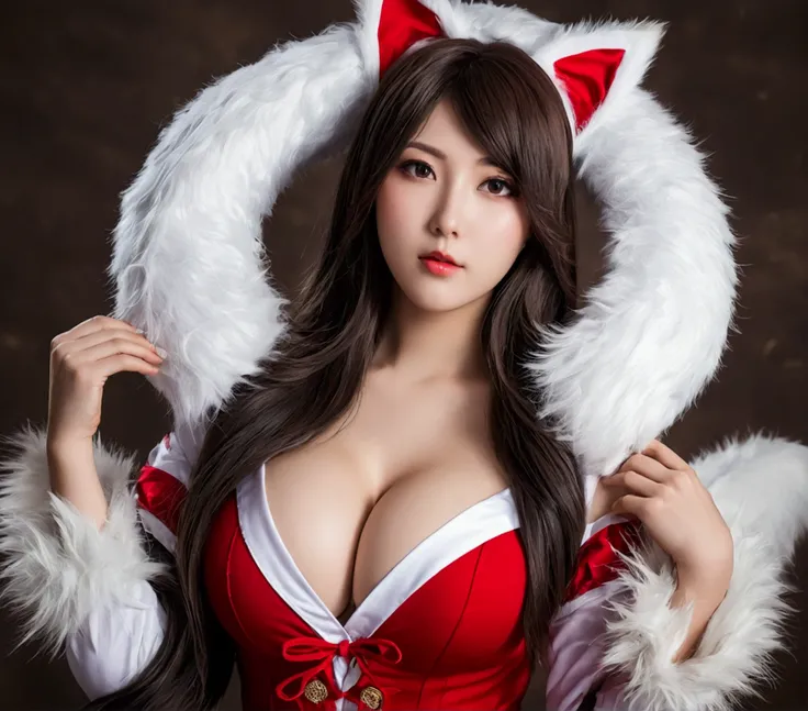 woman brunette long hair pose sexy big breast cosplay ahri lol