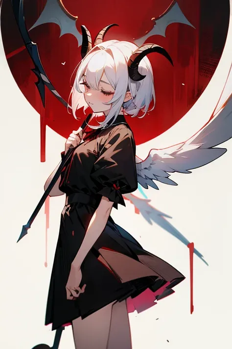 Short white hair, Headbang 2.、cute、Beautiful woman、、、Braiding、Demon Cupid、Goat horns、Scythe that cuts life、Wings on your back、