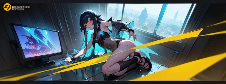 ((Highest quality)), ((masterpiece)), ((detailed)),((Browsing Caution)) (Black dragon&#39;s veiny penis){{nsfw}}A dragon who loves to have sex with girls　Couple loves beach squats {sex}

(Transparent　Swimwear) 　(See-through black knee-high socks)
Blue Hair...