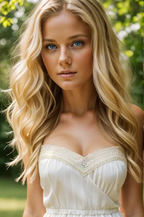 a beautiful blonde swedish girl, long wavy hair, summer dress, pulling up her dress to reveal her pussy, detailed face, beautiful eyes, elegant, photorealistic, 8k, high quality, hyper detailed, masterpiece, natural lighting, vibrant colors, soft focus, de...