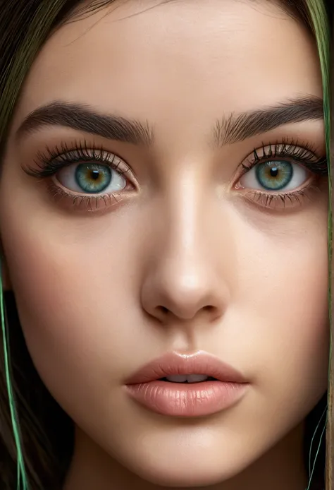 beautiful detailed eyes, one eye blue the other eye green, beautiful detailed lips, extremely detailed eyes and face, long eyelashes, 1 girl, 25 years old, ultra-realistic, brunette, bob hairstyle, full face, average height, toned face, mole above upper li...