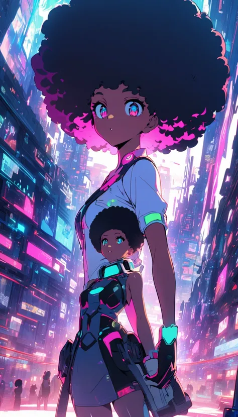 pretty afro young couple in a futuristic cartoon world