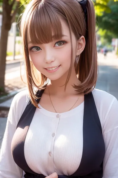 Long dresules、A girl taking a walk、Bob Hair、Side Ponytail、Medium breast、smile、masterpiece:1.3、Raw photo、Highest quality、Detailed Images、Detailed Background、