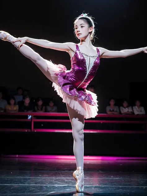 girl, solo, dancer, ballerina, Classical Ballet, Tutu, Pointe shoes, Spotlight, stage, elegant, Graceful, Tied hair, Beautiful pose, Theater in the background