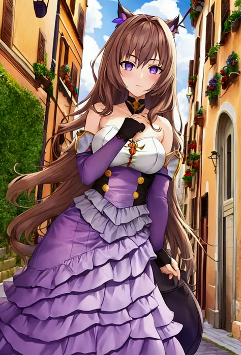 Italian Girl anime version (power to control the wind, purple eyes and medium light brown hair,without clothes in Italy)