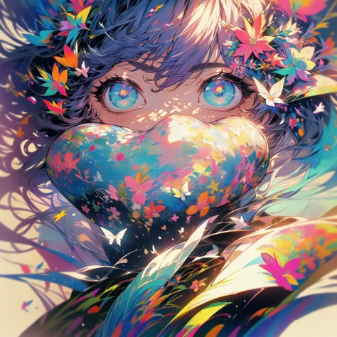 (1 Girl:1.3)、(Colorful Hair:1.2)、カラフルなflower柄の着物を着ている、(masterpiece, Highest quality,Beautiful fine details, Super detailed, :1.2), 8k wallpaper, Elaborate features, ,flower、Landscape painting、whole、(Beautiful and aesthetic:1.2)、darkness、dark、black、カラフルなflo...