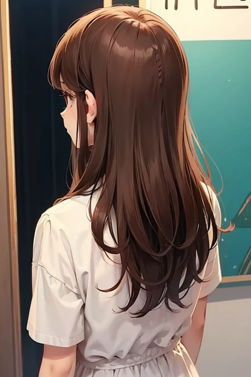 woman　Back view　Brown Hair　straight　cute　tall　Illustration
