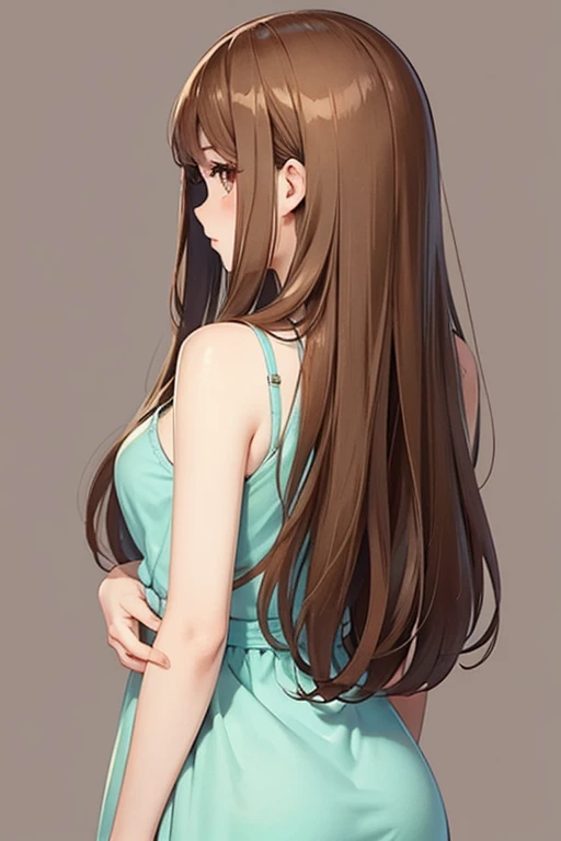 woman　Back view　Brown Hair　straight　cute　tall　Illustration
